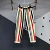 Women's Jeans Striped Printed Radish Denim Trousers Women 2024 Spring All-Matching High Waist Loose And Slimming Tapered Pants With Belt