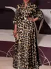Casual Dresses VONDA 2024 Summer Women Dress Bohemian Elegant Leopard Print Long Lantern Sleeve Loose V Neck Party Robe Femme