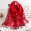 Rushed Silk Women Scarf Warm Wool Shawls Lady Wraps Bufanda Floral Pashmina Embroidery Scarves Foulard Wholesale Hijab 240314
