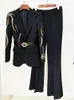 Women's Two Piece Pants HIGH STREET Est Fashion 2024 Designer Runway Suit Set Colorful Diamonds Belted Blazer Flare 2pcs