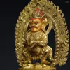 Dekorative Figuren, 25,4 cm, Tibet-Tempel-Sammlung, alte Bronze-Gesichtsbemalung, Zinnober-Mahakala-Buddha, schwarze Jambhala-Anbetungshalle mit Hintergrundbeleuchtung