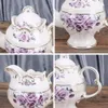 Set Matcha Purple Rose Coffeeware Teaware 15 pezzi Tè in porcellana per adulti Servizio di nozze Strumenti Cucina Sala da pranzo Bar 240325