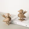 Nordic Style Oak Sparrow Figurine Wooden Dolls Lovely Nature Teak Wood Bird Figures Ornament Home Decor Shelf Decoration Crafts 240325