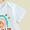 Ensembles de vêtements imprimés Daisy pour bébés filles, vêtements avec lettres, barboteuse à manches courtes, body à volants, bandeau, tenue d'été