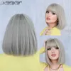 Synthetic Wigs NAMM Ash Blonde Color Short Bob Wigs Women Synthetic Wigs with Bangs Female Cosplay Hair Heat Resistant Straight Natural Wigs Y240401