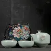 Set di articoli da tè Ru Forno Comodo set di tazze da tè Portatile da viaggio singolo 1 pentola 2 tazze Teiera in ceramica Gongfu Regalo classico