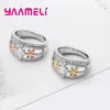 Anelli a grappolo Fashionale in argento sterling 925 con 2 graziosi fiori gialli trasparenti in cristallo di zircone cubico per le donne Dito da donna