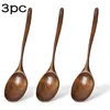 Spoons Large Wooden Natural Wood Soup Spoon Long Handle Honey Coffee Milk Teaspoon Spice Condiment Scoops Tableware Tools