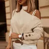 Blusas De Mujer Top Elegante De Un Hombro Tops Ahuecados Cuello Halter Decoración De Botones Suave Suelto Para Otoño Primavera Moda Ligera