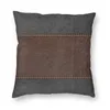 Pillow Vintage Black And Brown Stitched Leather Cover Sofa Living Room Medieval Style Square Throw 40x40