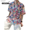 Męskie plus tees po polo mężczyzn z podwójnym luźnym luźnym strzałemu garniturem Krótki rękaw kwiatowe koszule Bluzki męskie sukienka letnia streetarna koszula YQ240401