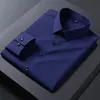 Spring Autumn Mens Long Sleeve Shirts Business Casual Wrinkle Resistant Solid Color Lapel Formal Dress Slim Fit Work Shirt 240327