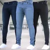 Erkek pantolon retro yıkama fermuarlı streç kot pantolon sıradan ince fit pantolon erkek artı boyutu pantolon denim skinny kot pantolon erkekler için 240319