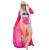 2024 New Fashion Women Bikini Sets Beach Striped Printed Bikini pink Cape two Piece Set Sexy Swimsuit Womens Swimwear