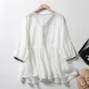 Damesblouses YCMYUNYAN Shirts Zomer 2024 Losse korte mouw Top V-hals Dameskleding Katoen Linnen Effen Chinese stijl