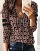 Women's Polo Shirt Women's Shirt Spring Printed Zipper Long Sleeve Casual Fashion Temperament Pullover Women's Tops Size S-3XL