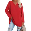 Femmes lâche à manches longues mode col en V haut en tricot surdimensionné coton t-shirt couverture fine automne tricot chemise tricoté pull 240328