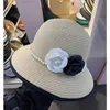 French elegant pearl camellia fisherman hat female Hepburn style sun shading and sun protection basin hat small fragrant grass hat