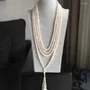 Halsbandörhängen Set Women Gift Word 925 Sterling Real Permanent Natural Freshwater Pearl Sweater Chain of Taihu 200 cm Plus 90 Ch