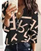 Women's Polo Shirt Women's Shirt Spring Printed Zipper Long Sleeve Casual Fashion Temperament Pullover Women's Tops Size S-3XL