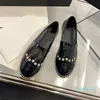 Chaussures décontractées Tweed pêcheur concepteur noir ballerines chaussures femmes matelassé en cuir sans lacet ballerine dames