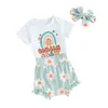 Ensembles de vêtements imprimés Daisy pour bébés filles, vêtements avec lettres, barboteuse à manches courtes, body à volants, bandeau, tenue d'été