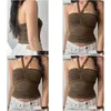 Canottiere da donna Camis Weekeep Vintage Solid Crop Top Donna Y Skinny Senza maniche Pieghe Halter Tees Ladies Grunge 2000S Summer Holiday Mini Ot2D3