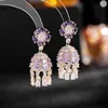 Crystal Flower Drop Dangle Earrings Indian Jhumka Jhumki Women Bridal Wedding Party Fashion Jewelry Rhinestone Tassel Bell Gifts 240401