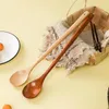 Spoons 4 Pcs Wooden With Long Handle Stirring Wood Soup Mixing Spoon Dessert Coffee Tea Honey