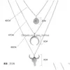 Pendant Necklaces Jewelry Fashion Simple Alloy Cow Head Geometric Round Eye Horn Mtilayer Necklace Drop Delivery Ota9K