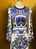 Basic Casual Dresses Fancy Dress Womens Blue And White Porcelain Printed Gathered Waist Long Sleeve Fit Flare Cami Drop Delivery Appar Dhfvp