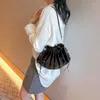 Evening Bags Fashion Women's Handbag Korean Trendy Pleated Drawstring Bucket Bag For Women Simple Gold Silver White Color Summer Shoulder