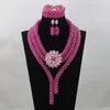 Halskette Ohrringe Set Fushia Rosa Kristall Hochzeitsschmuck klobige afrikanische nigerianische Perlen Braut ABL975