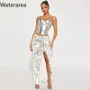 Röcke Waterarea Frauen High Side Split Bodycon Midi Pailletten Maxi Rock 2024 Straße Sexy Party Cocktail Abend Lange Bleistift