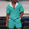 Herren Kurzärmel -Knopf -Polo -Shirt und Short Anzug lässig Hawaiian 3D Digitaldruck Outfits Man Holiday Beach zweiteiliger Anzug 240410