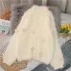 Women's v-neck mohair wool crochet embroidery 3D flower knitted single breasted loose long sleeve sweater coat SMLXLXXL