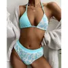 2021 Yisiman new swimsuit female leopard print digital pit strip split Swimsuit Bikini