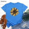 T-shirt da donna T-shirt con stampa girasole estiva T-shirt floreale moda in cotone Abbigliamento donna O Collo Top manica corta T-shirt Harajuku