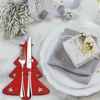 Servis uppsättningar 4st utsökta julgranformade bestick väska knivgaffelhållare arrangör bordsvaror täcke hemfest matbord