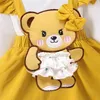 Shuing Toddler Baby Girl Valentine S Day Outfits Bear Brodery Aline Dress Långärmlig rufs rund hals prinsessa kjol 240326