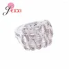 Cluster Rings Luxury Design Unique Wide Silver Needle For Women Engagement Jewelry 925 Sterling Bijoux Female Ring