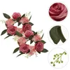 Decorative Flowers 2 Pcs Fake Rose Artificial Candlestick Garland Tea Lights Spring Wreaths For Front Door Plastic Rings