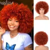 Peruker afro peruker för svarta kvinnor kort fluffiga naturliga utseende värmebeständiga peruker för cosplay peruker halloween party peruk orange färg