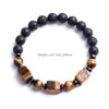 Beaded Volcanic Stone Bracelet Square Amethyst Blue Agate Tiger Eye Ball Bead Energy Drop Delivery Otstf