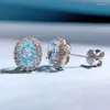 Stud Earrings Karloch S925 Sterling Silver High Carbon Diamond 6 8mm Sea Blue Treasure Zircon Party Forwomen Fashion Jewelry