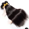 Hair Wefts Long Length Hair32 34 36 38 40 Inch Wholesale Soft Brazilian Weaves Human Hairs Extension 1B Natural Black Color 100G/Bundl Dha5D