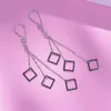 PT950 Pure Platinum 950 Dangle Femmes Gift Lucky Three Square O Boucles d'oreilles de chaîne de liaison 3G 240401