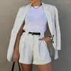 Survêtements pour femmes 2 pcsset manteau short ensemble rayé col rabattu simple boutonnage manches longues lâche taille haute OL Commute Lady veste