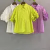 Women's Blouses 2024 Summer Fashion Shirts High Quality Women Turn-down Collar Ruffle Flowers Short Sleeve Casaul Purple Green White Red