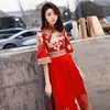 Etniska kläder kvinnliga vintage burgundy klänning kinesiska brud bröllopsklänningar plus storlek 3xl 4xl 5xl qipao mandarin krage nyhet cheongsam